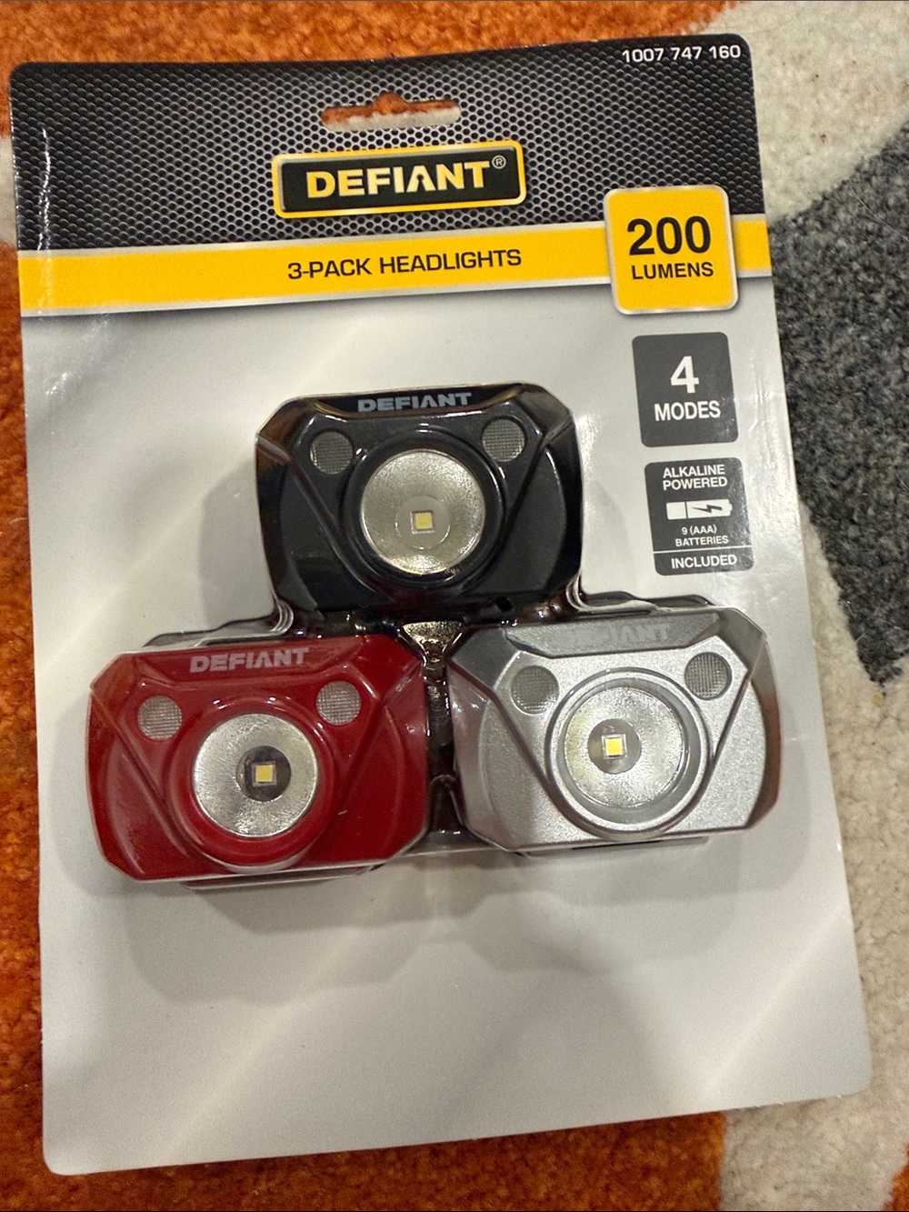 Defiant ~3-Pack Headlights/Flashlights (Black, Red, Silver) - 200 Lumens , NWT